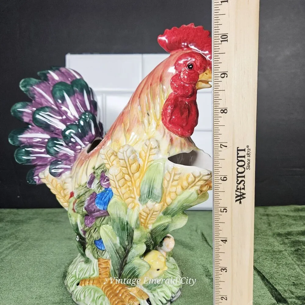 Vtg Decorative Chicken Hand-painted Ceramic 3D Rooster Pitcher Bird Water Jug